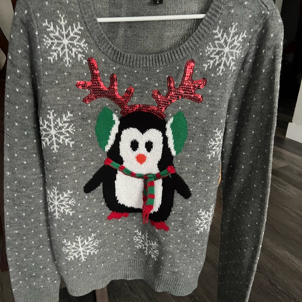 Gray Penguin Holiday Sweater